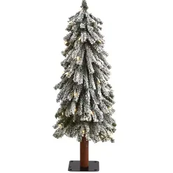 3 ft. Lit Flocked Grand Alpine Trunk Mini Tree