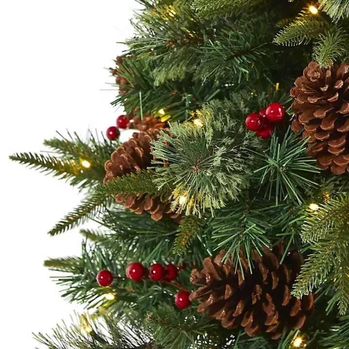 4 ft. Pre-Lit Berry and Pine Cones Tree in Urn