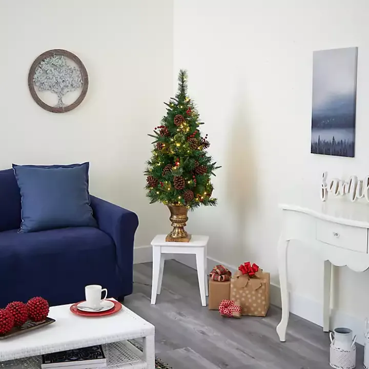 4 ft. Pre-Lit Berry and Pine Cones Tree in Urn