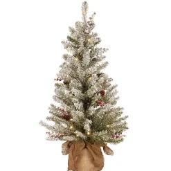 3 ft. Pre-Lit Burlap Base Flocked Christmas Tree