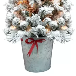 4 ft. Pre-Lit Flocked Pine Tree in Metal Pot