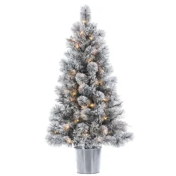 4.5 ft. Pre-Lit Flocked Potted Pine Christmas Tree