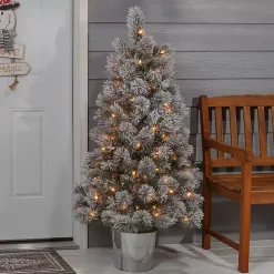 4.5 ft. Pre-Lit Flocked Potted Pine Christmas Tree
