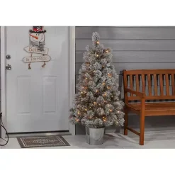 4.5 ft. Pre-Lit Flocked Potted Pine Christmas Tree