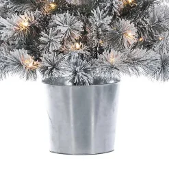 4.5 ft. Pre-Lit Flocked Potted Pine Christmas Tree