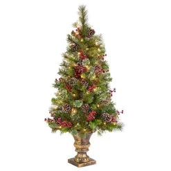 4 ft. Pre-Lit Iced Berry & Pine Tree in Bronze Urn