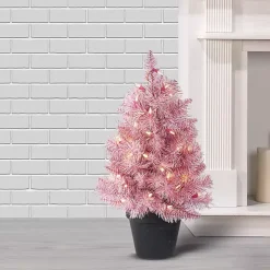 2 ft. Pre-Lit Pink Christmas Tree Arrangement