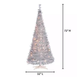 6 ft. Pre-Lit Silver Tinsel Pop-Up Christmas Tree