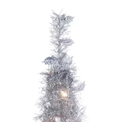 6 ft. Pre-Lit Silver Tinsel Pop-Up Christmas Tree