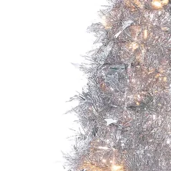 6 ft. Pre-Lit Silver Tinsel Pop-Up Christmas Tree