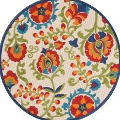 Abstract Floral Outdoor Round Area Rug, 5 ft.