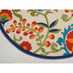 Abstract Floral Outdoor Round Area Rug, 5 ft.