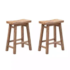 Acacia Barnwood Saddle Counter Stools, Set of 2