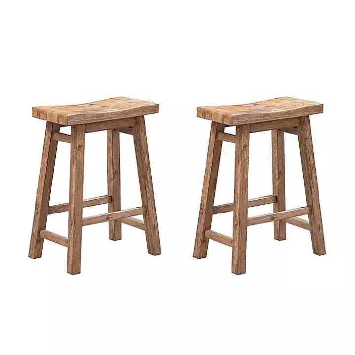 Acacia Barnwood Saddle Counter Stools, Set of 2