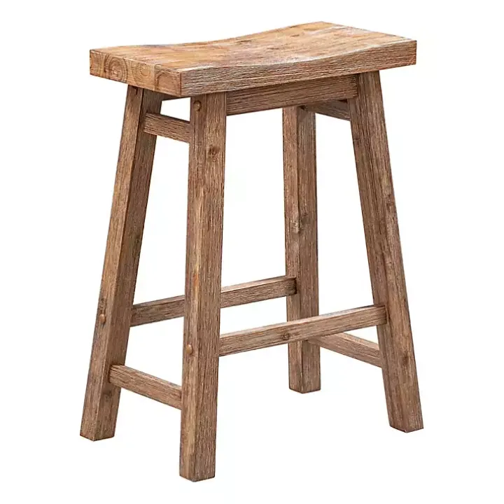 Acacia Barnwood Saddle Counter Stools, Set of 2