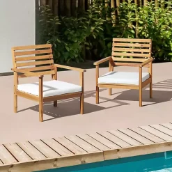 Acacia White Cushioned Outdoor Chairs, Set of 2
