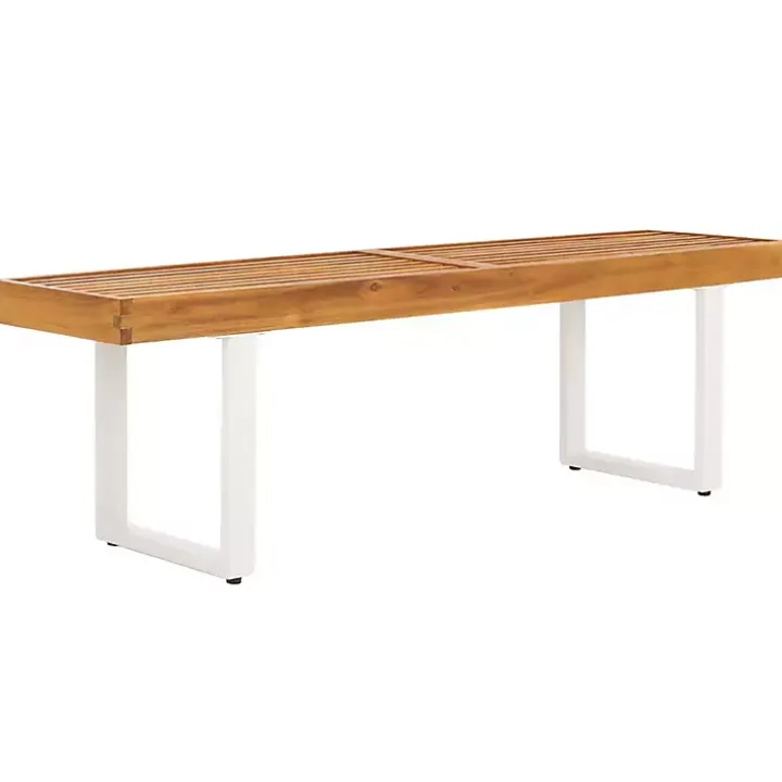Acacia Wood and White Metal Monti Outdoor Bench