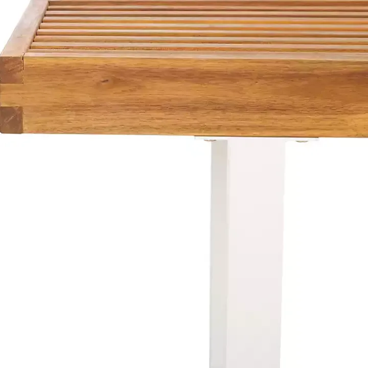 Acacia Wood and White Metal Monti Outdoor Bench