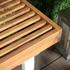 Acacia Wood and White Metal Monti Outdoor Bench