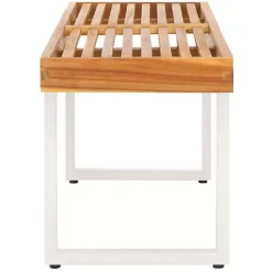 Acacia Wood and White Metal Monti Outdoor Bench