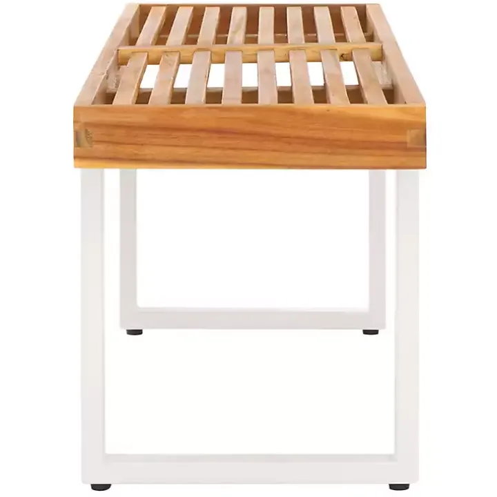 Acacia Wood and White Metal Monti Outdoor Bench