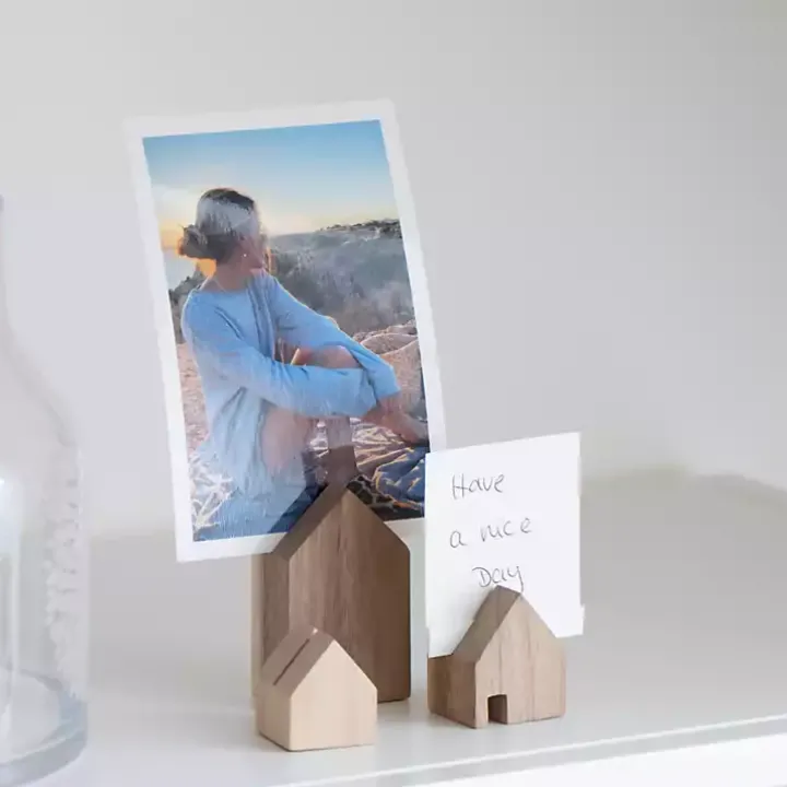 Acacia Wood House Photo Holders, Set of 3