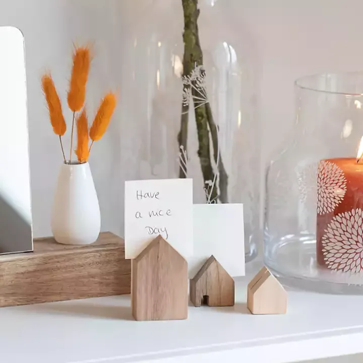 Acacia Wood House Photo Holders, Set of 3