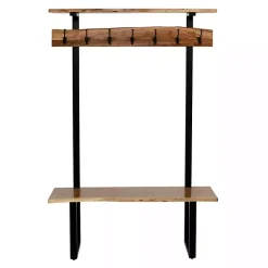 Acacia Wood Modern Storage Hooks Hall Tree