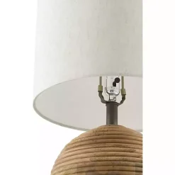 Acacia Wood Ribbed Polo Table Lamp