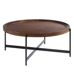 Acacia Wood Round Tray Top Coffee Table