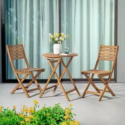 Acacia Wood Slatted 3-pc. Outdoor Bistro Set