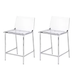 Acrylic and Silver Metal Counter Stools, Set of 2