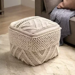 Adele Neutral Hand Knotted Pouf