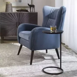 Aged Black Metal Frame Slab Top Accent Table