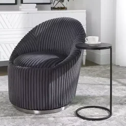 Aged Black Metal Frame Slab Top Accent Table