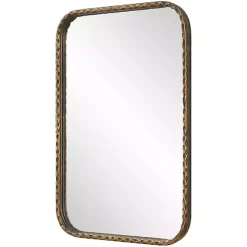 Aged Bronze Hammered Metal Wall Mirror