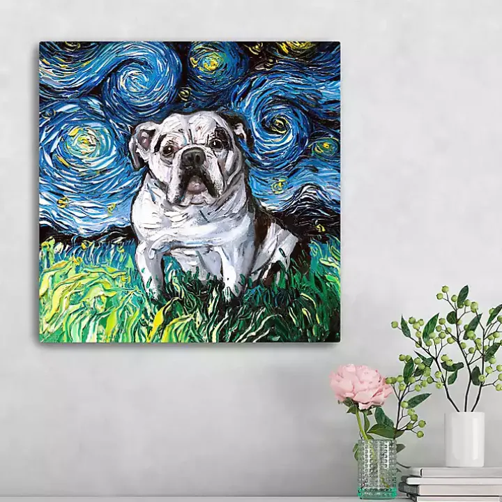 Aja Trier Bulldog Starry Night Canvas Art Print