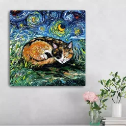 Aja Trier Sleepy Calico Starry Night Canvas Print