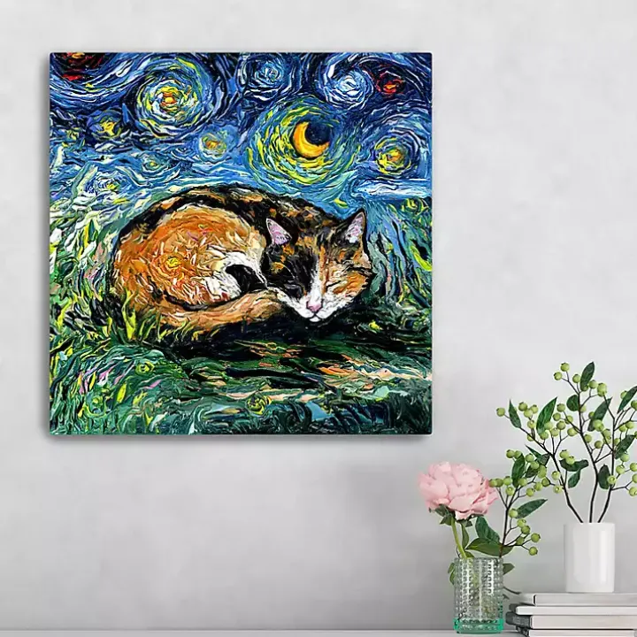 Aja Trier Sleepy Calico Starry Night Canvas Print