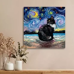 Aja Trier Tuxedo Cat Starry Night Canvas Art Print