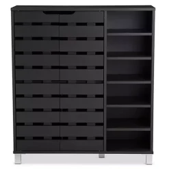 Aldrich Black Slatted Shoe Storage Cabinet