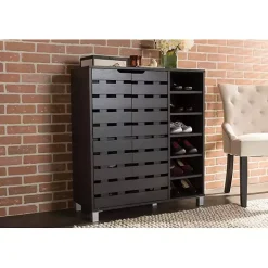 Aldrich Black Slatted Shoe Storage Cabinet