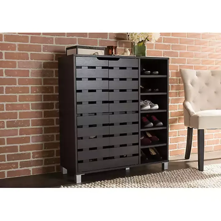 Aldrich Black Slatted Shoe Storage Cabinet