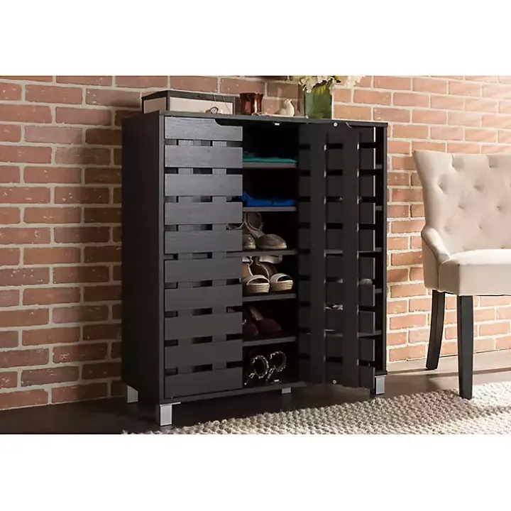 Aldrich Black Slatted Shoe Storage Cabinet