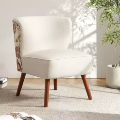 Alex Ivory Upholstered Floral Back Accent Chair