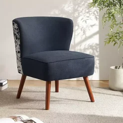 Alex Navy Upholstered Floral Back Accent Chair