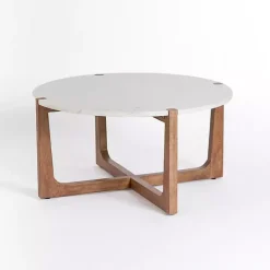 Allen Wood and Marble Round Coffee Table