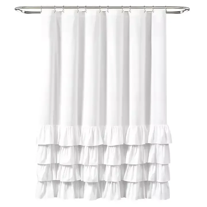 Allison White Ruffle Shower Curtain