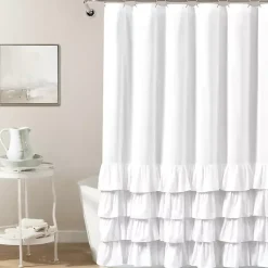 Allison White Ruffle Shower Curtain