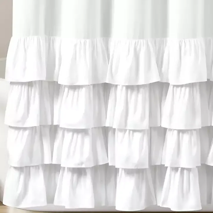 Allison White Ruffle Shower Curtain